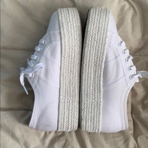 White Platform Supergas with White Raffia Sole